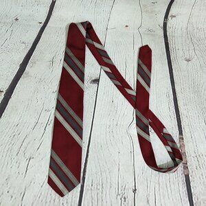 Louis Feraud Tie Red Gray Stripe Silk
